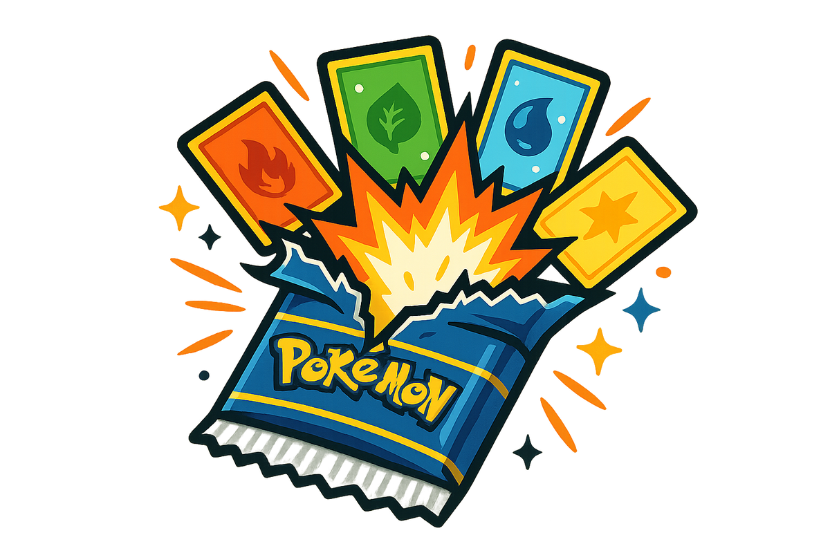 Generate an icon where a pokemon pack gets ripped apart